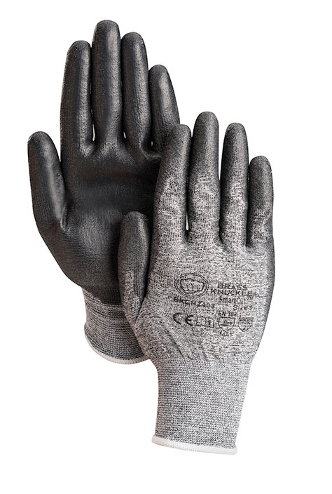 GLOVE 18G UHMWHPE SALT;PEPPER BLACK PU PALM - Cut Resistant